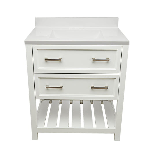 Ella's Bubbles Tremblant 31" White Bathroom Vanity With White Cultured Marble Top With White Backsplash and Sink