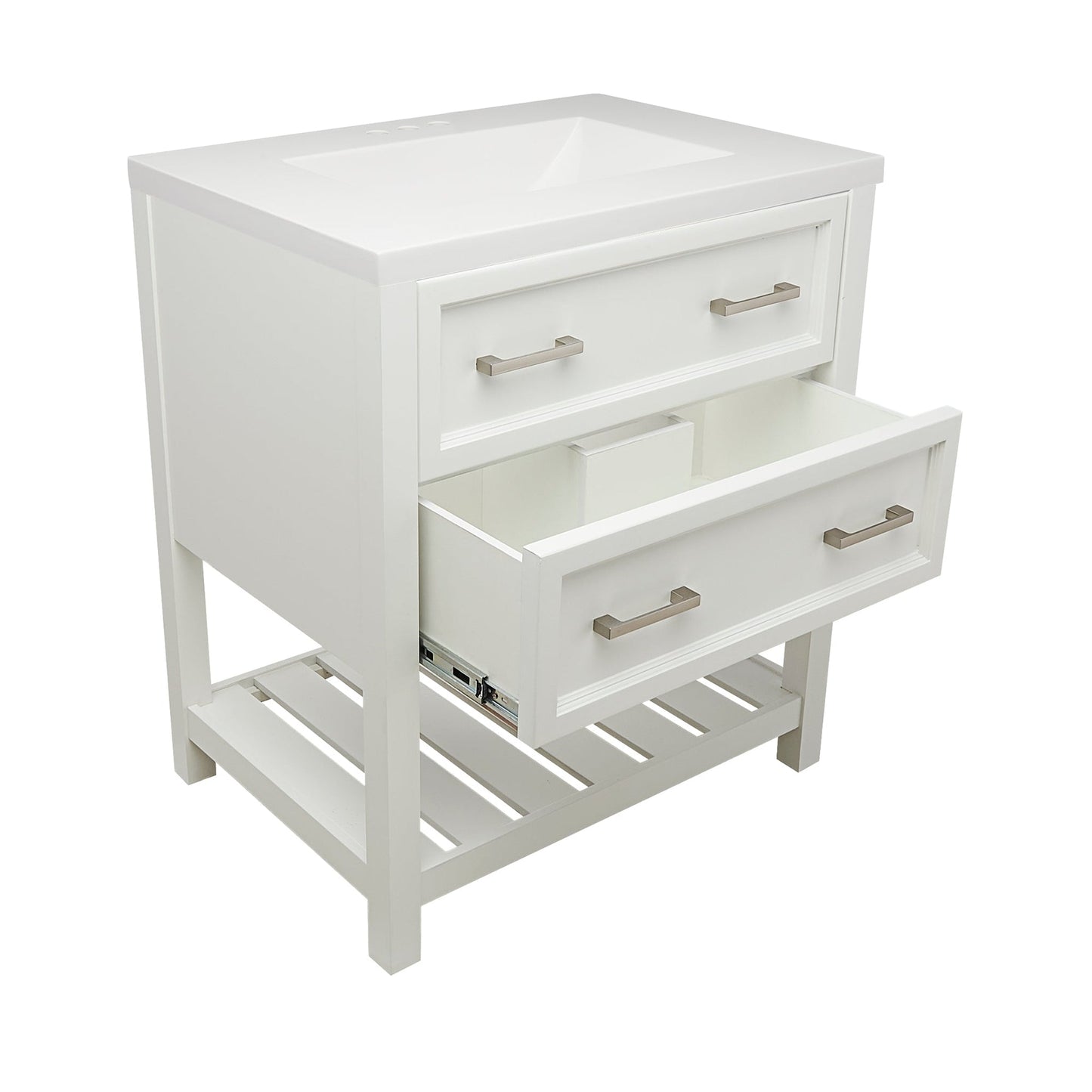 Ella's Bubbles Tremblant 31" White Bathroom Vanity With White Cultured Marble Top and Sink