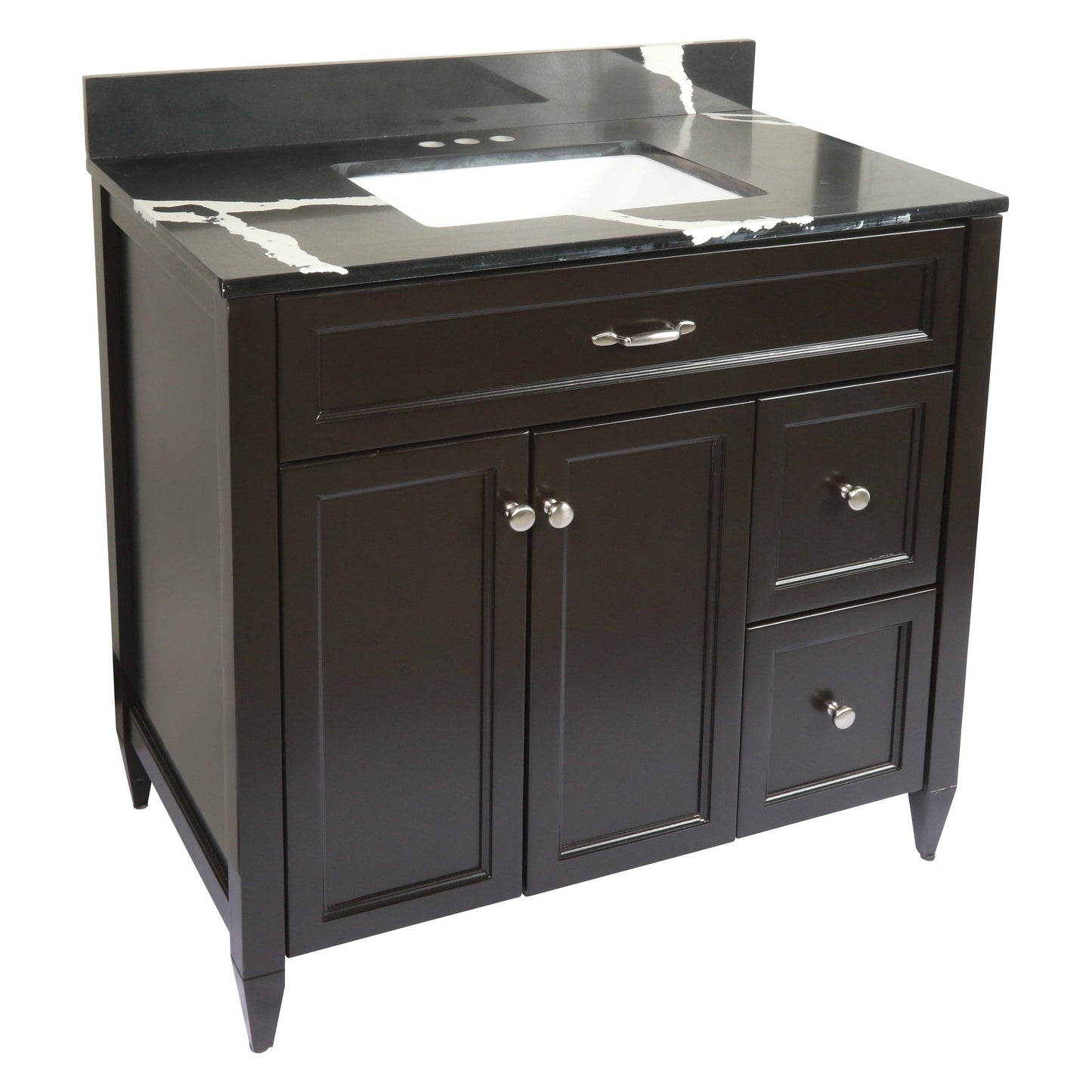 Ella’s Bubbles Vail 37" Espresso Bathroom Vanity With Calacatta Black Quartz Stone Top With Backsplash and Sink