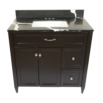 Ella’s Bubbles Vail 37" Espresso Bathroom Vanity With Calacatta Black Quartz Stone Top With Backsplash and Sink