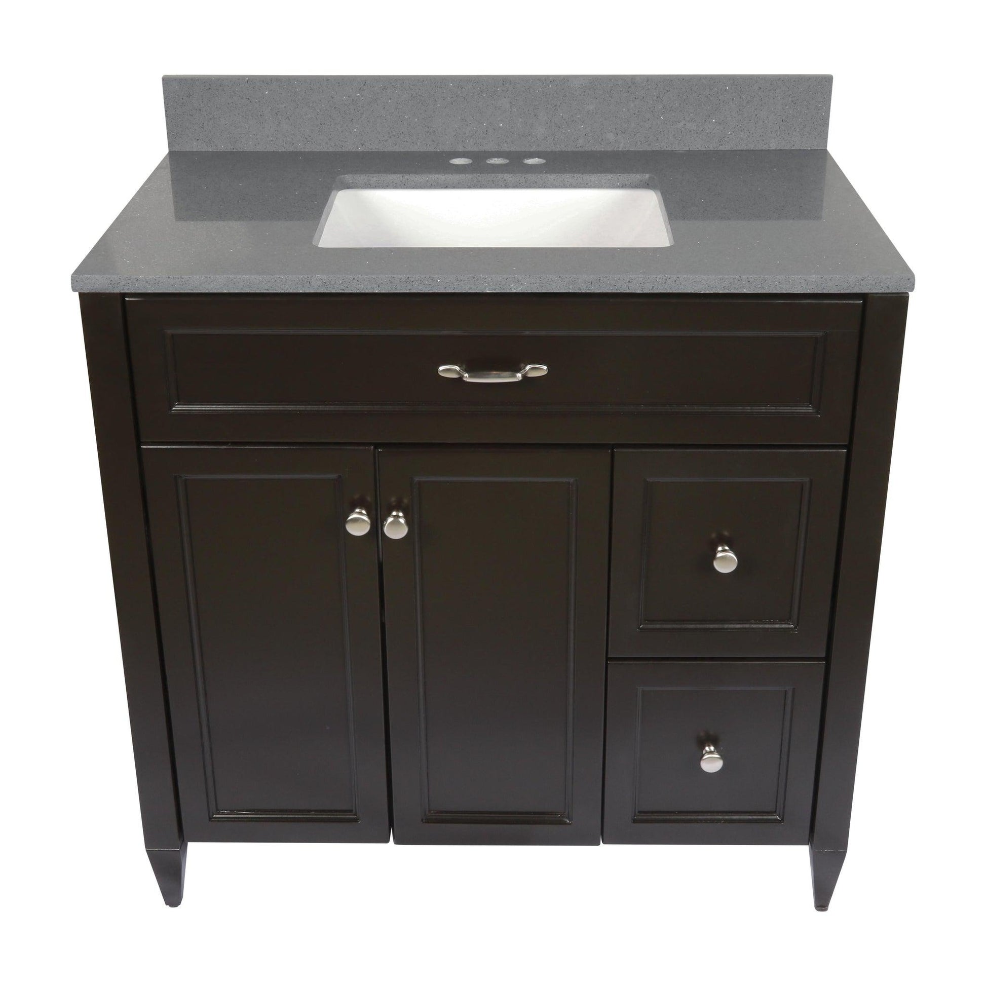 Ella’s Bubbles Vail 37" Espresso Bathroom Vanity With Galaxy Gray Quartz Stone Top With Backsplash and Sink