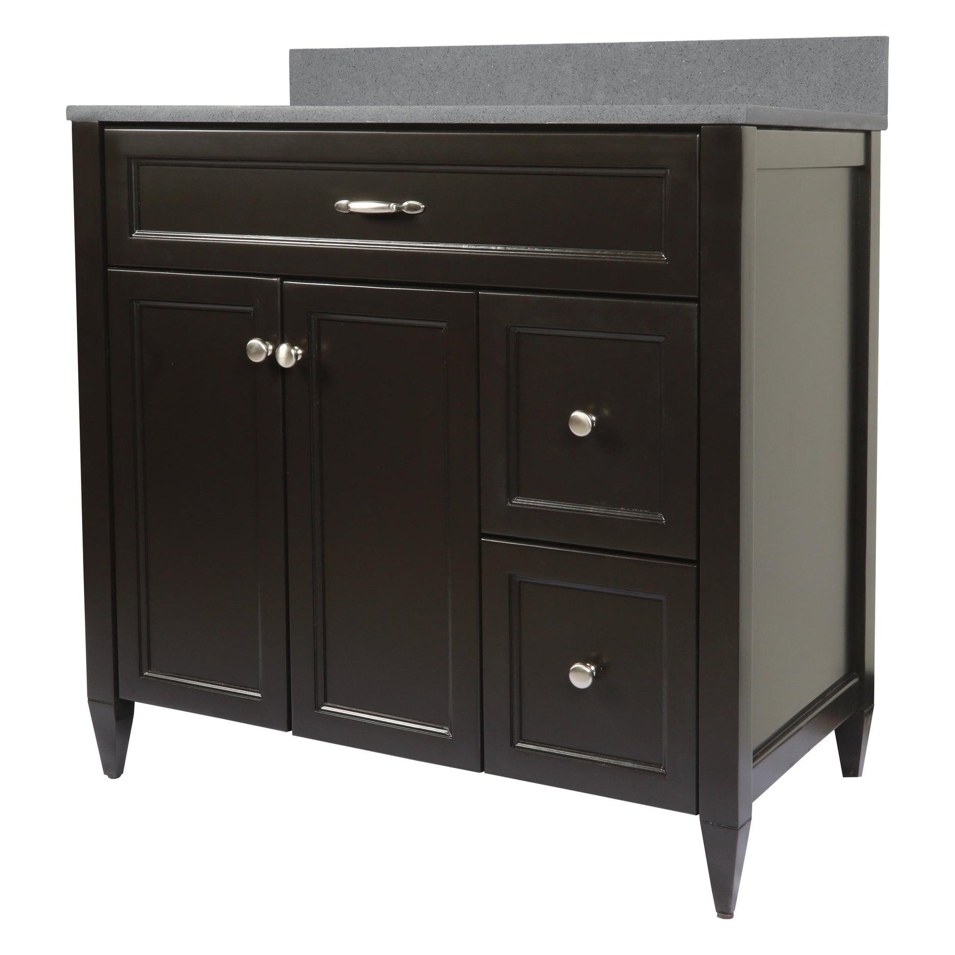 Ella’s Bubbles Vail 37" Espresso Bathroom Vanity With Galaxy Gray Quartz Stone Top With Backsplash and Sink