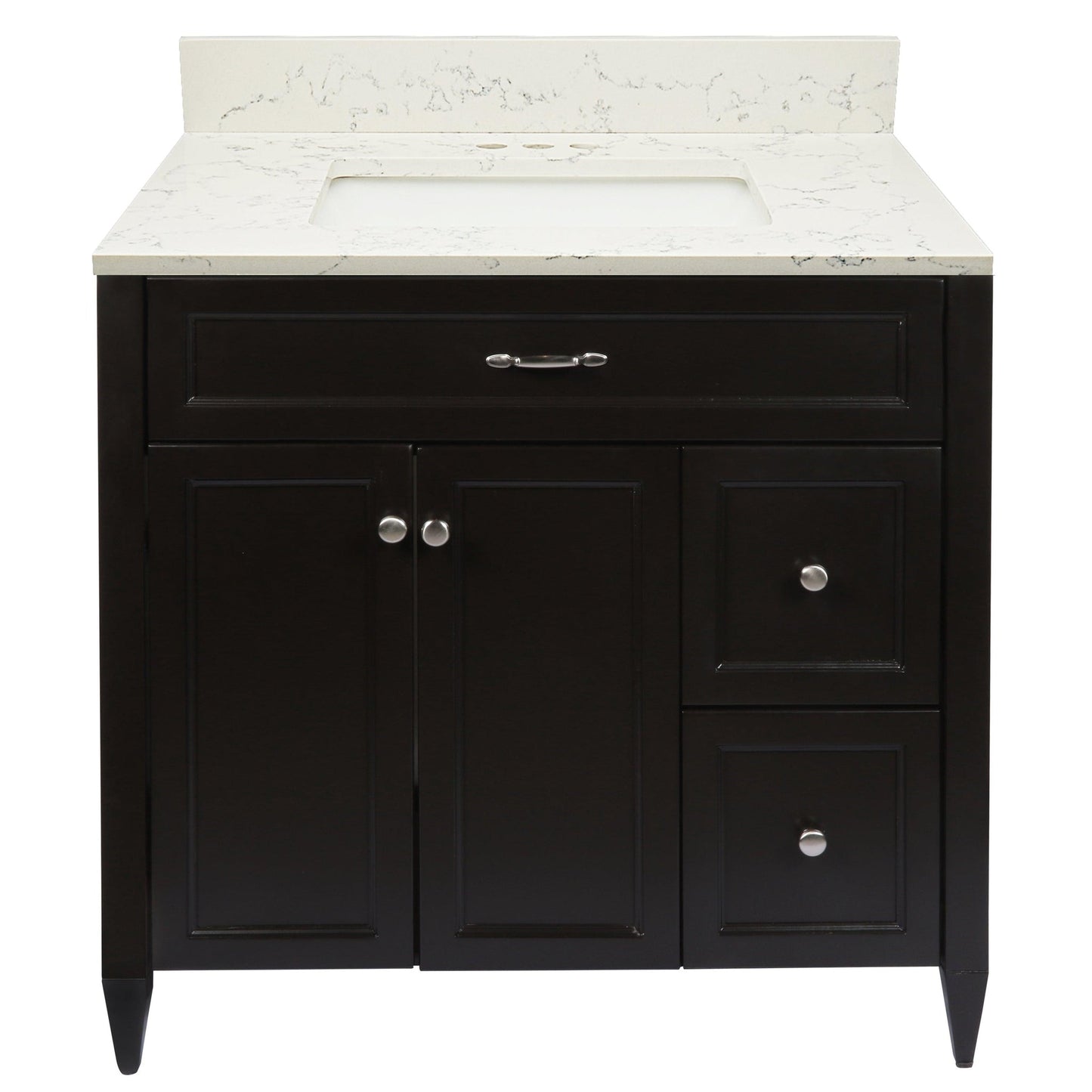 Ella’s Bubbles Vail 37" Espresso Bathroom Vanity With Lyra White Quartz Stone Top With Backsplash and Sink