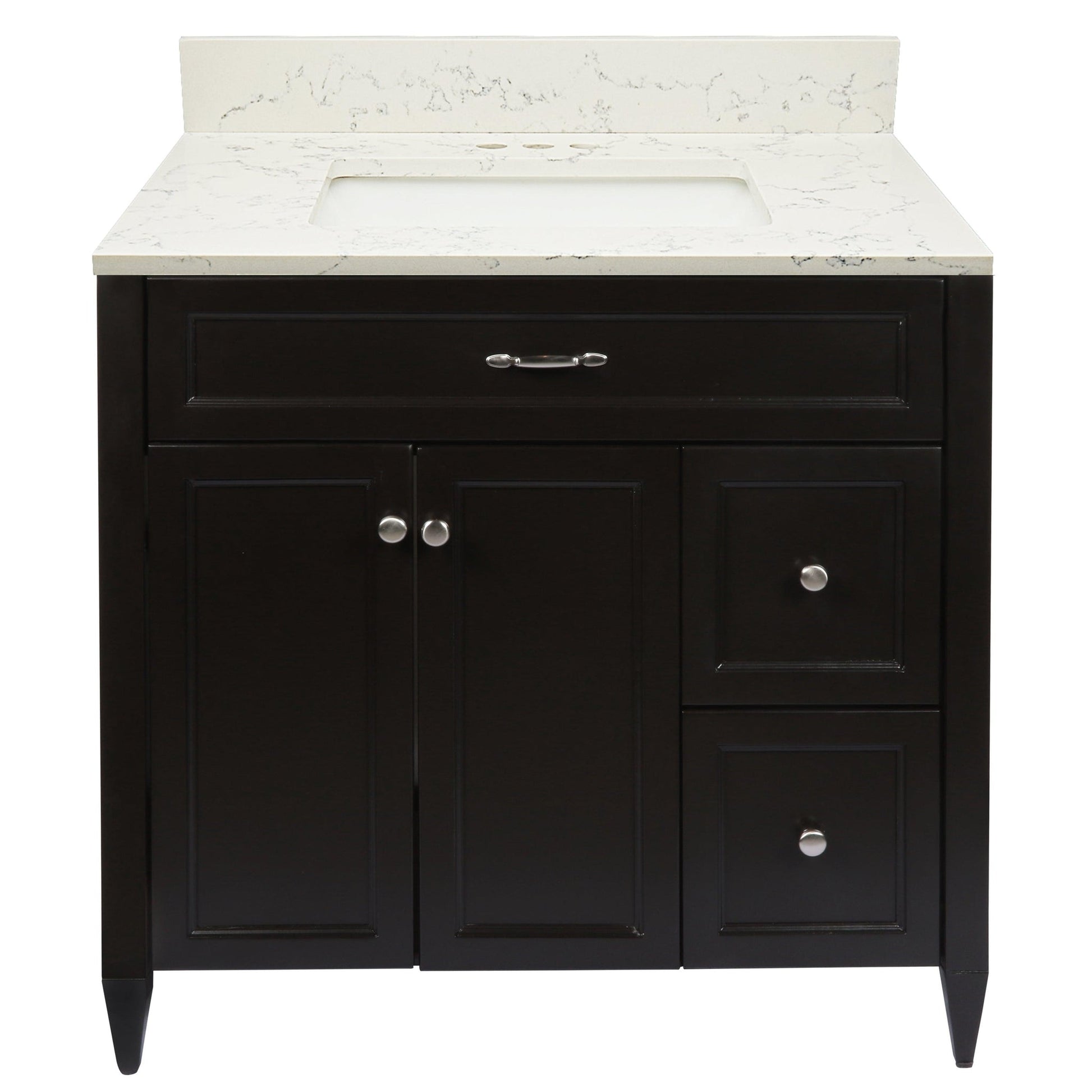 Ella’s Bubbles Vail 37" Espresso Bathroom Vanity With Lyra White Quartz Stone Top With Backsplash and Sink