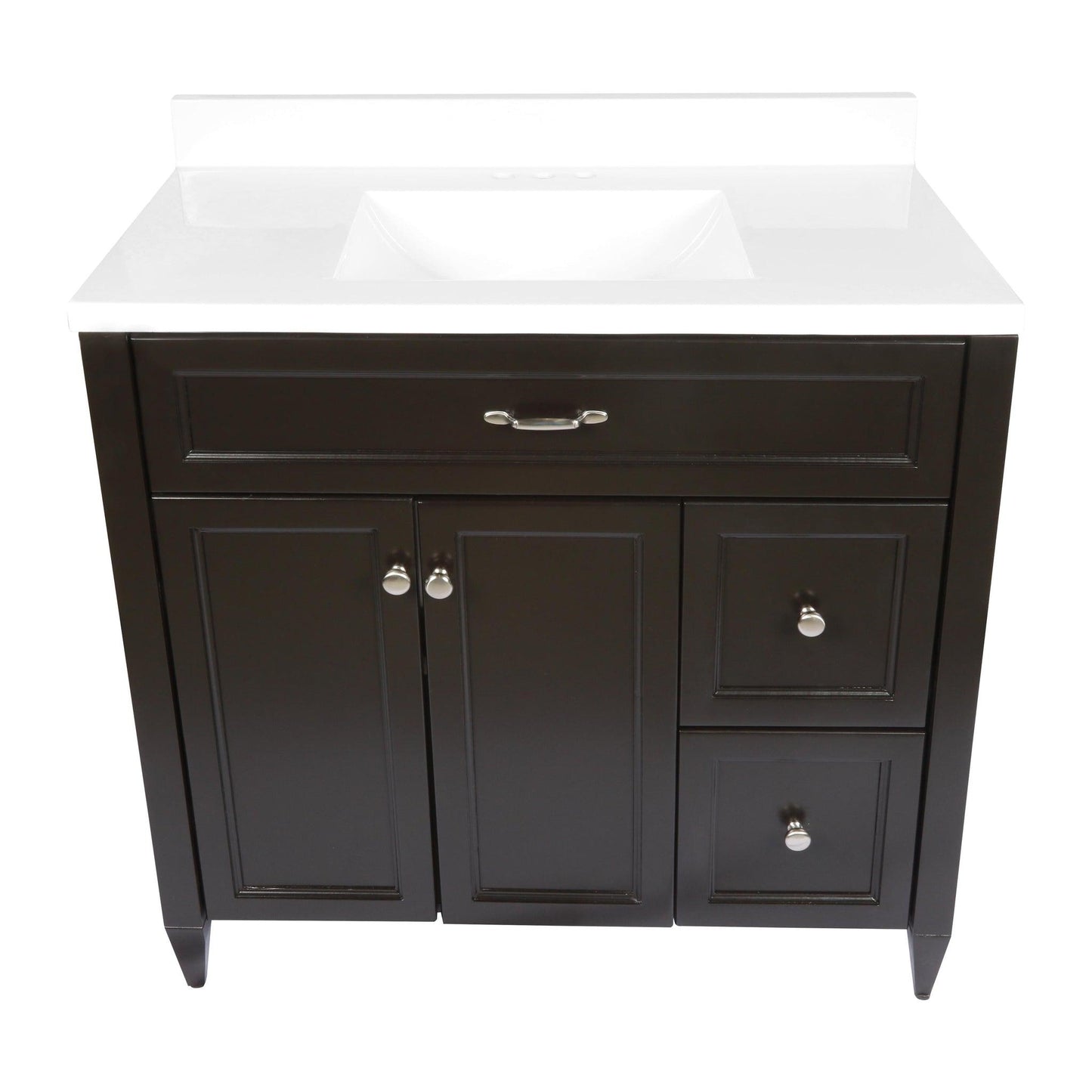 Ella’s Bubbles Vail 37" Espresso Bathroom Vanity With White Cultured Marble Top With White Backsplash and Sink