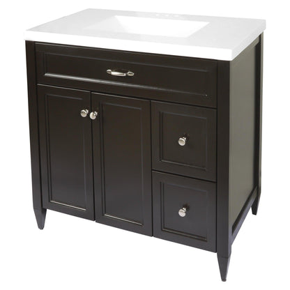 Ella’s Bubbles Vail 37" Espresso Bathroom Vanity With White Cultured Marble Top and Sink