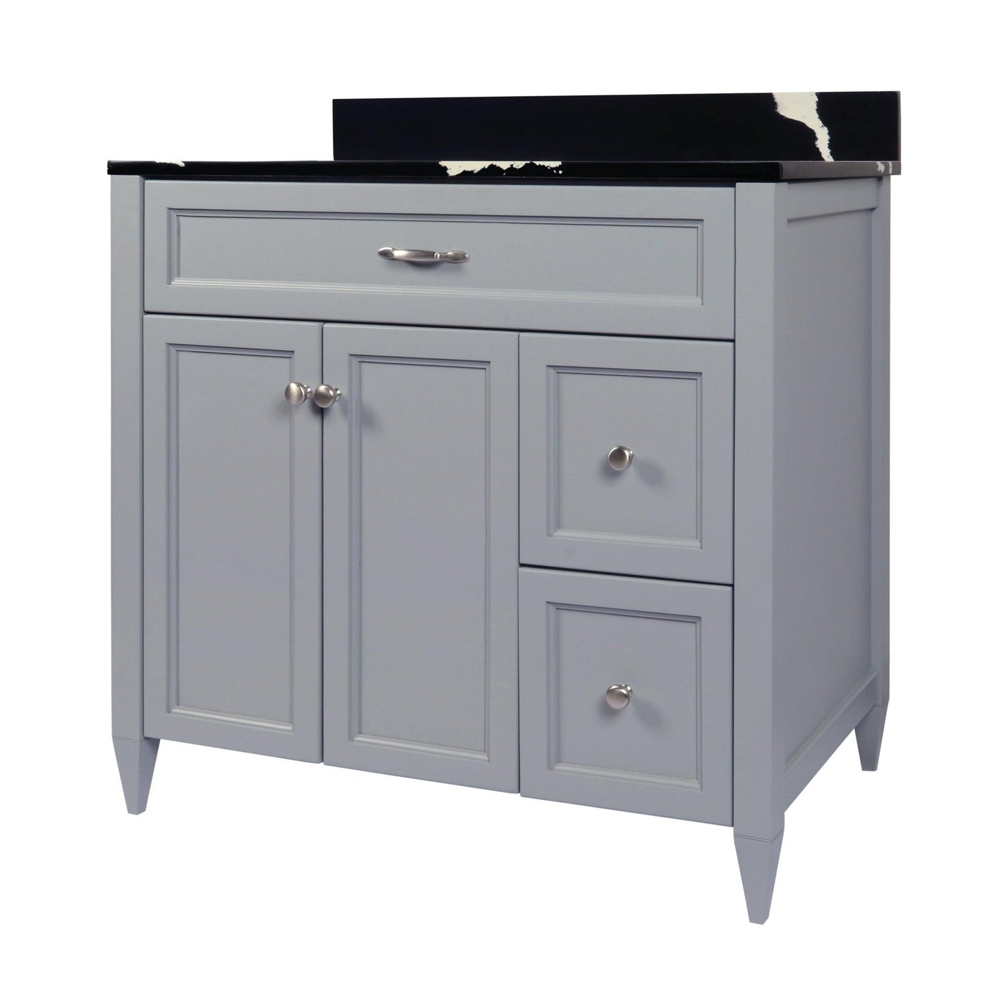 Ella’s Bubbles Vail 37" Gray Bathroom Vanity With Calacatta Black Quartz Stone Top With Backsplash and Sink