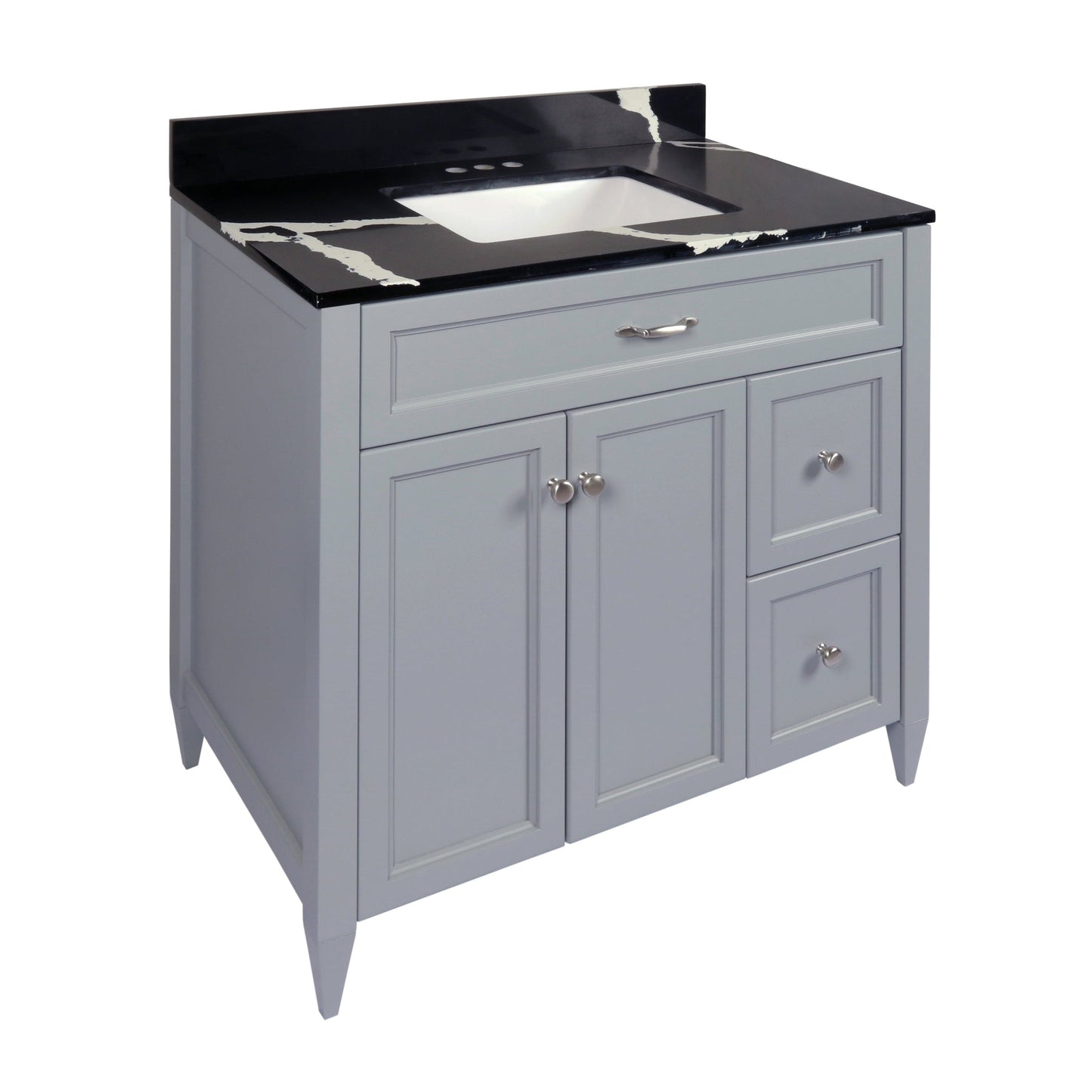 Ella’s Bubbles Vail 37" Gray Bathroom Vanity With Calacatta Black Quartz Stone Top With Backsplash and Sink