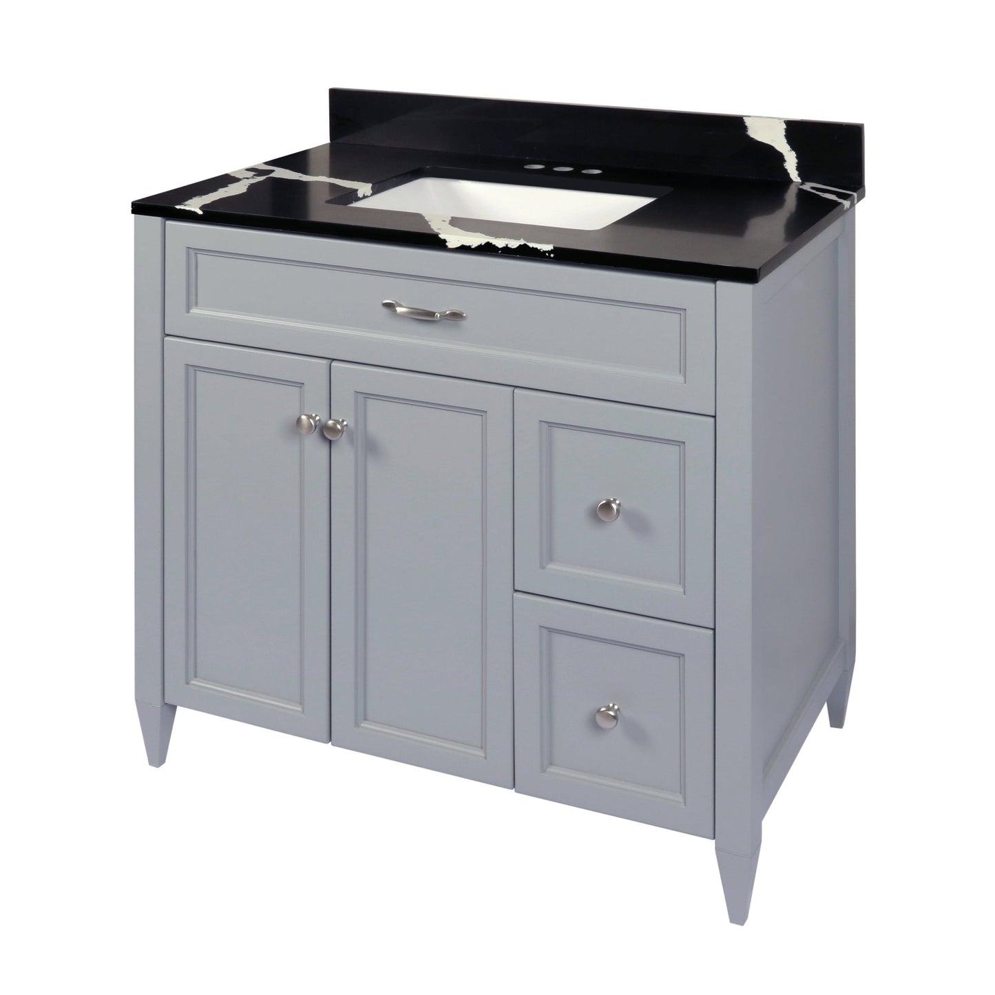 Ella’s Bubbles Vail 37" Gray Bathroom Vanity With Calacatta Black Quartz Stone Top With Backsplash and Sink