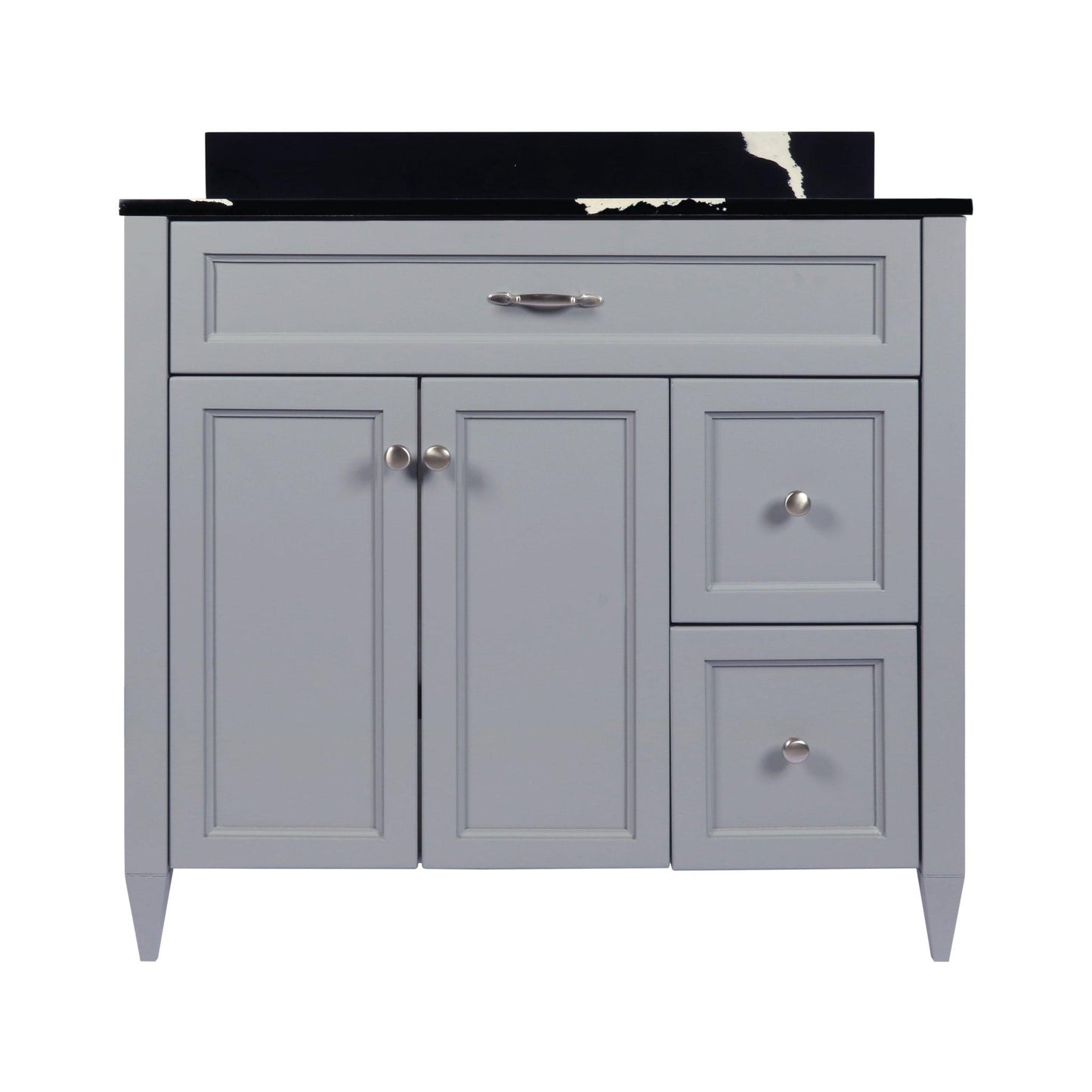 Ella’s Bubbles Vail 37" Gray Bathroom Vanity With Calacatta Black Quartz Stone Top With Backsplash and Sink