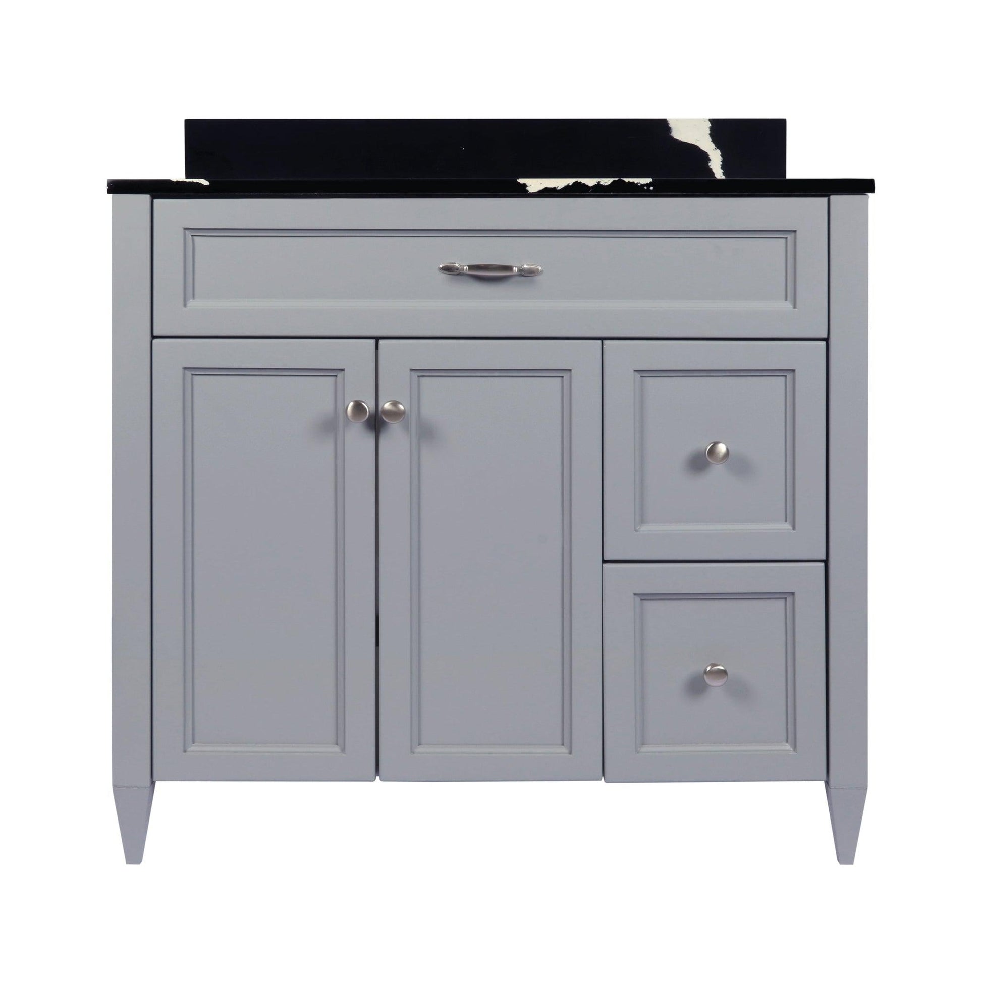 Ella’s Bubbles Vail 37" Gray Bathroom Vanity With Calacatta Black Quartz Stone Top With Backsplash and Sink