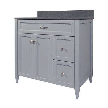 Ella’s Bubbles Vail 37" Gray Bathroom Vanity With Galaxy Gray Quartz Stone Top With Backsplash and Sink