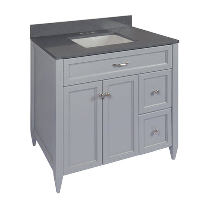 Ella’s Bubbles Vail 37" Gray Bathroom Vanity With Galaxy Gray Quartz Stone Top With Backsplash and Sink