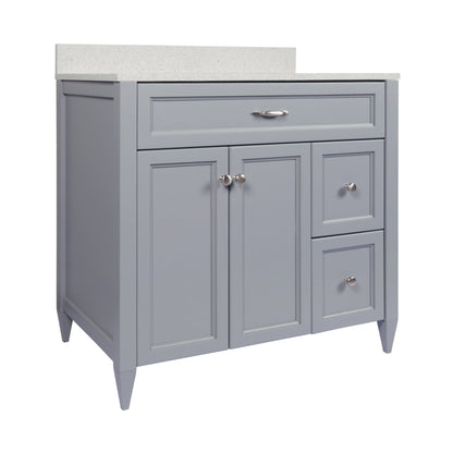 Ella’s Bubbles Vail 37" Gray Bathroom Vanity With Galaxy White Quartz Stone Top With Backsplash and Sink