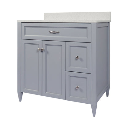 Ella’s Bubbles Vail 37" Gray Bathroom Vanity With Galaxy White Quartz Stone Top With Backsplash and Sink