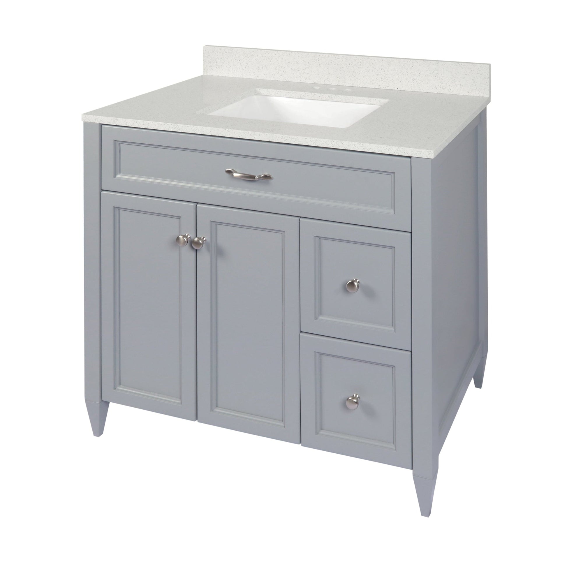 Ella’s Bubbles Vail 37" Gray Bathroom Vanity With Galaxy White Quartz Stone Top With Backsplash and Sink