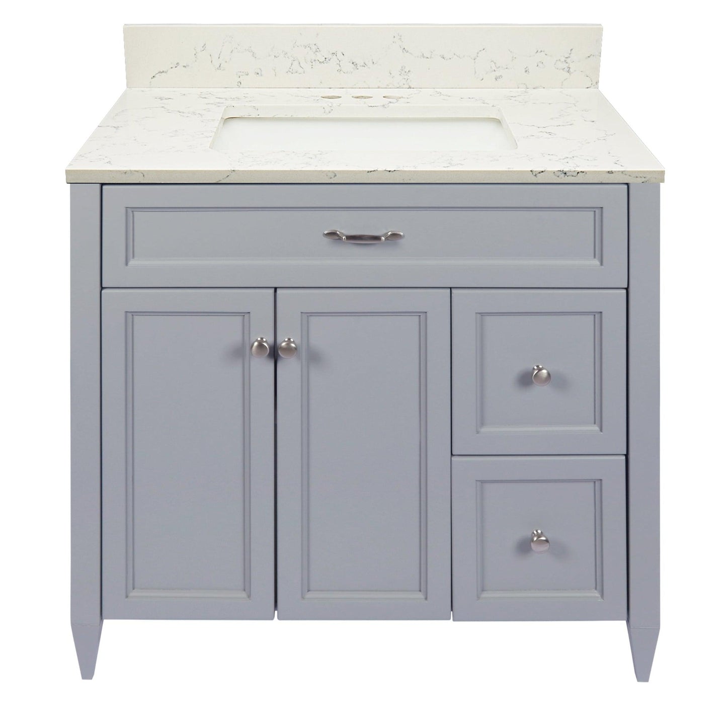 Ella’s Bubbles Vail 37" Gray Bathroom Vanity With Lyra White Quartz Stone Top With Backsplash and Sink