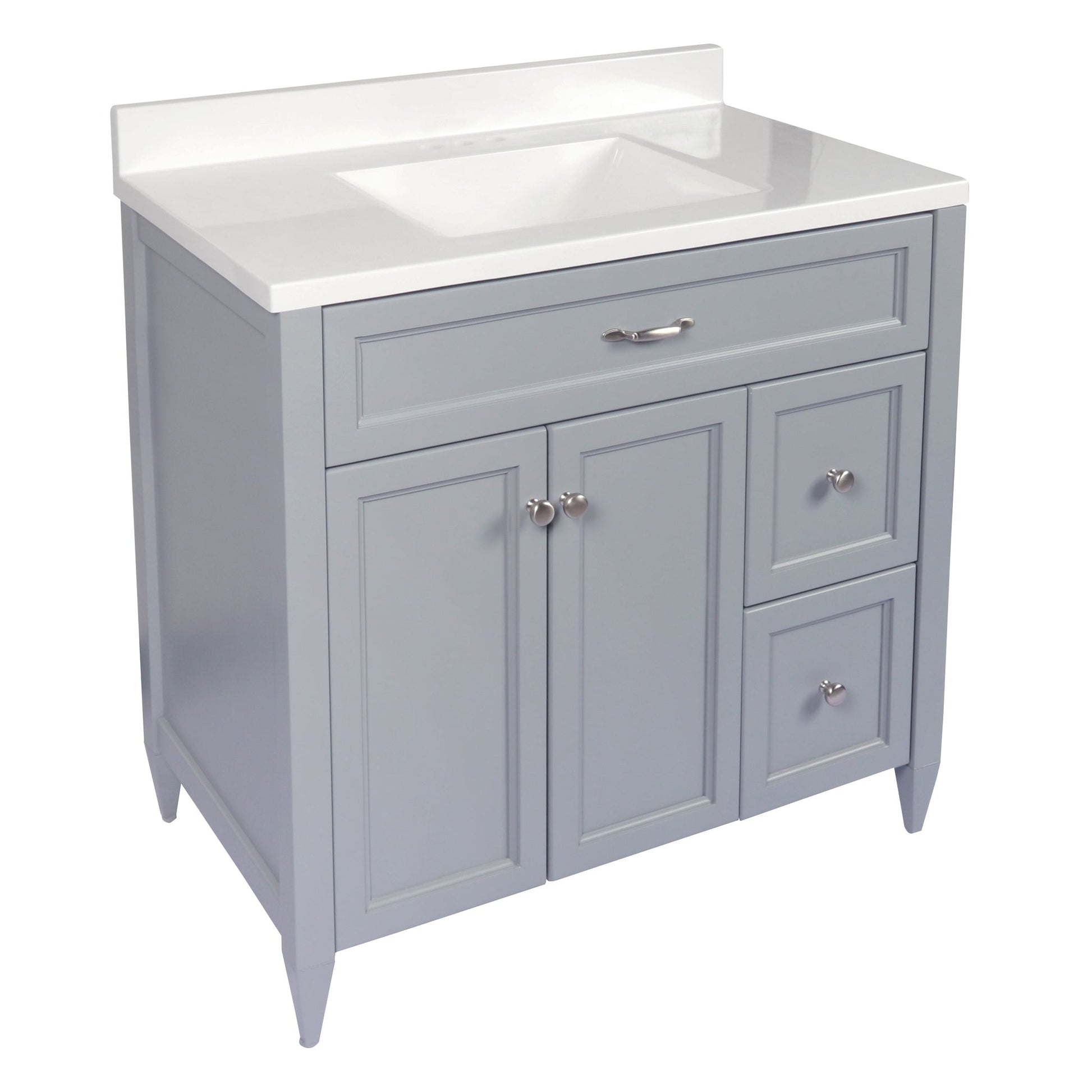 Ella’s Bubbles Vail 37" Gray Bathroom Vanity With White Cultured Marble Top With White Backsplash and Sink