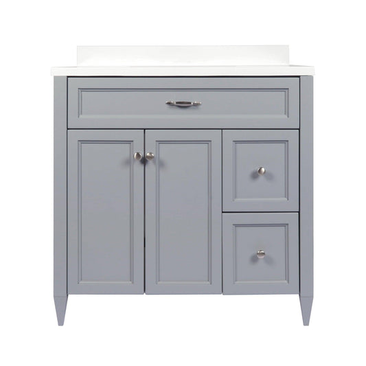 Ella’s Bubbles Vail 37" Gray Bathroom Vanity With White Cultured Marble Top With White Backsplash and Sink