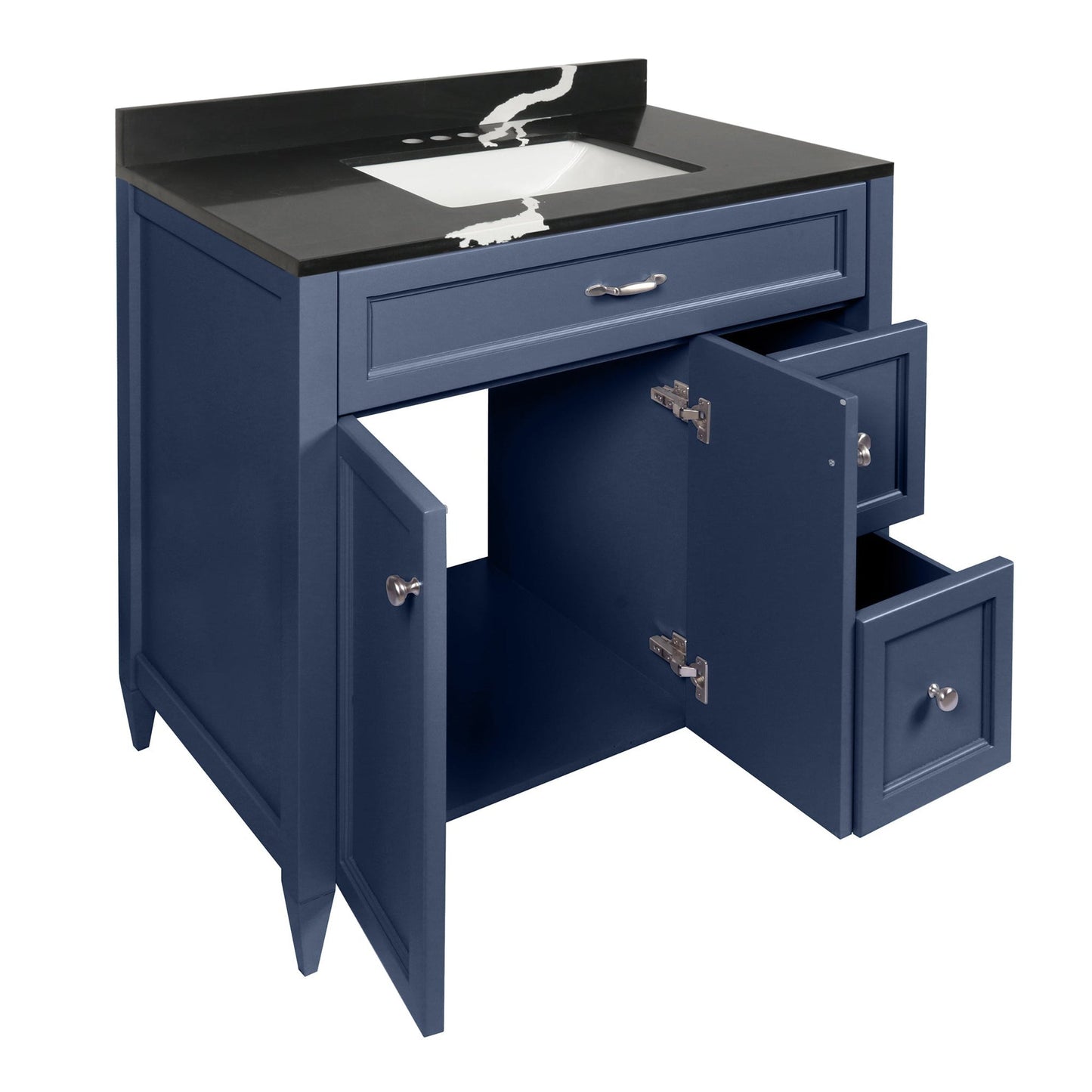 Ella’s Bubbles Vail 37" Navy Blue Bathroom Vanity With Calacatta Black Quartz Stone Top With Backsplash and Sink