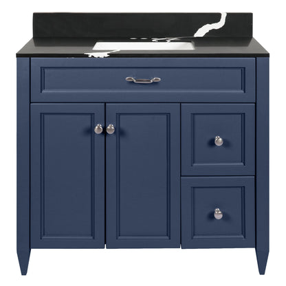 Ella’s Bubbles Vail 37" Navy Blue Bathroom Vanity With Calacatta Black Quartz Stone Top With Backsplash and Sink