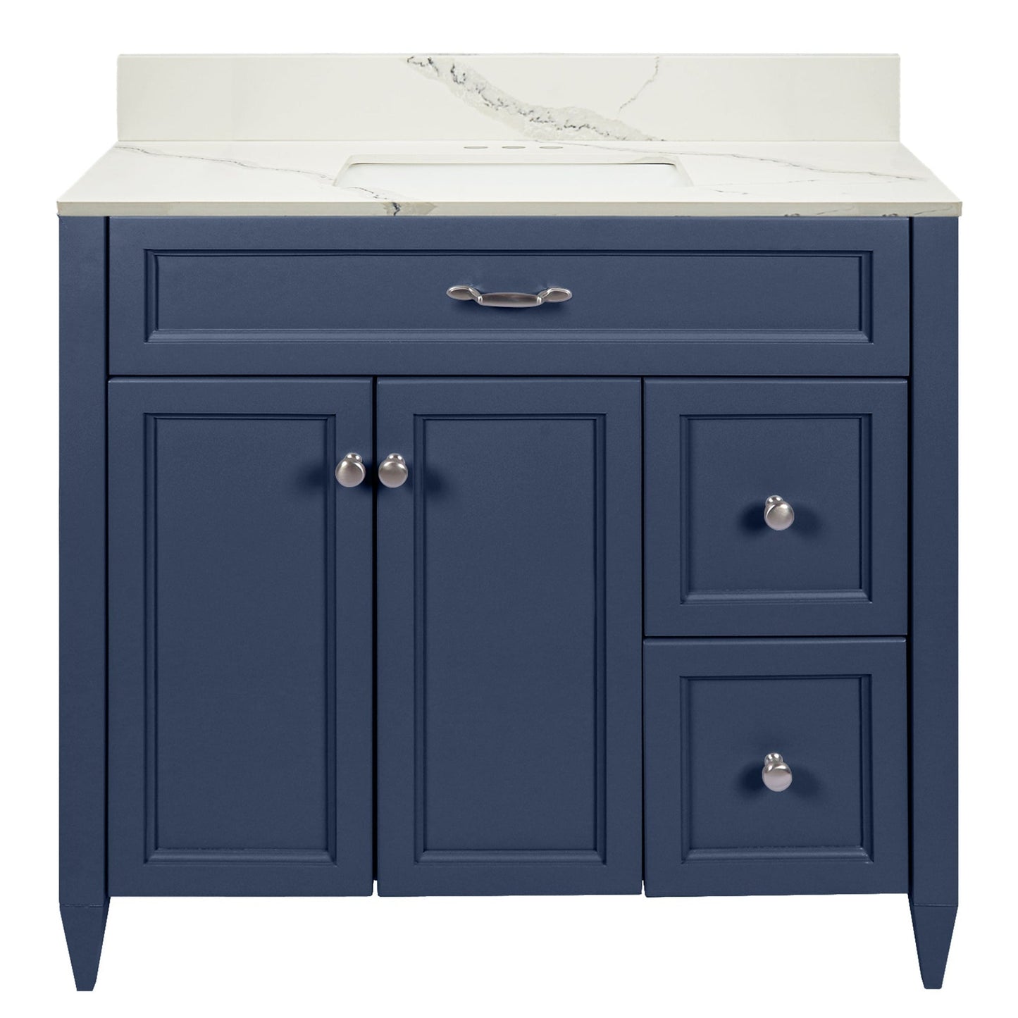 Ella’s Bubbles Vail 37" Navy Blue Bathroom Vanity With Calacatta White Quartz Stone Top With Backsplash and Sink