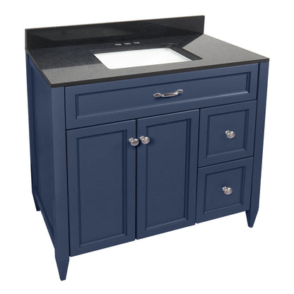 Ella’s Bubbles Vail 37" Navy Blue Bathroom Vanity With Galaxy Black Quartz Stone Top With Backsplash and Sink