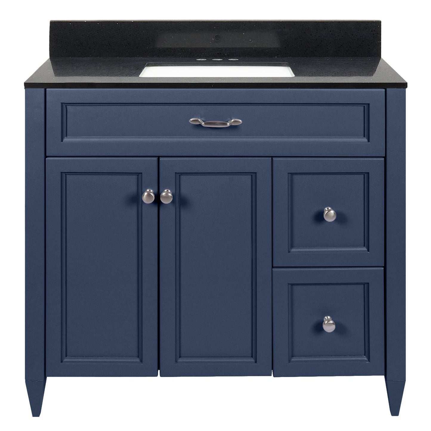 Ella’s Bubbles Vail 37" Navy Blue Bathroom Vanity With Galaxy Black Quartz Stone Top With Backsplash and Sink