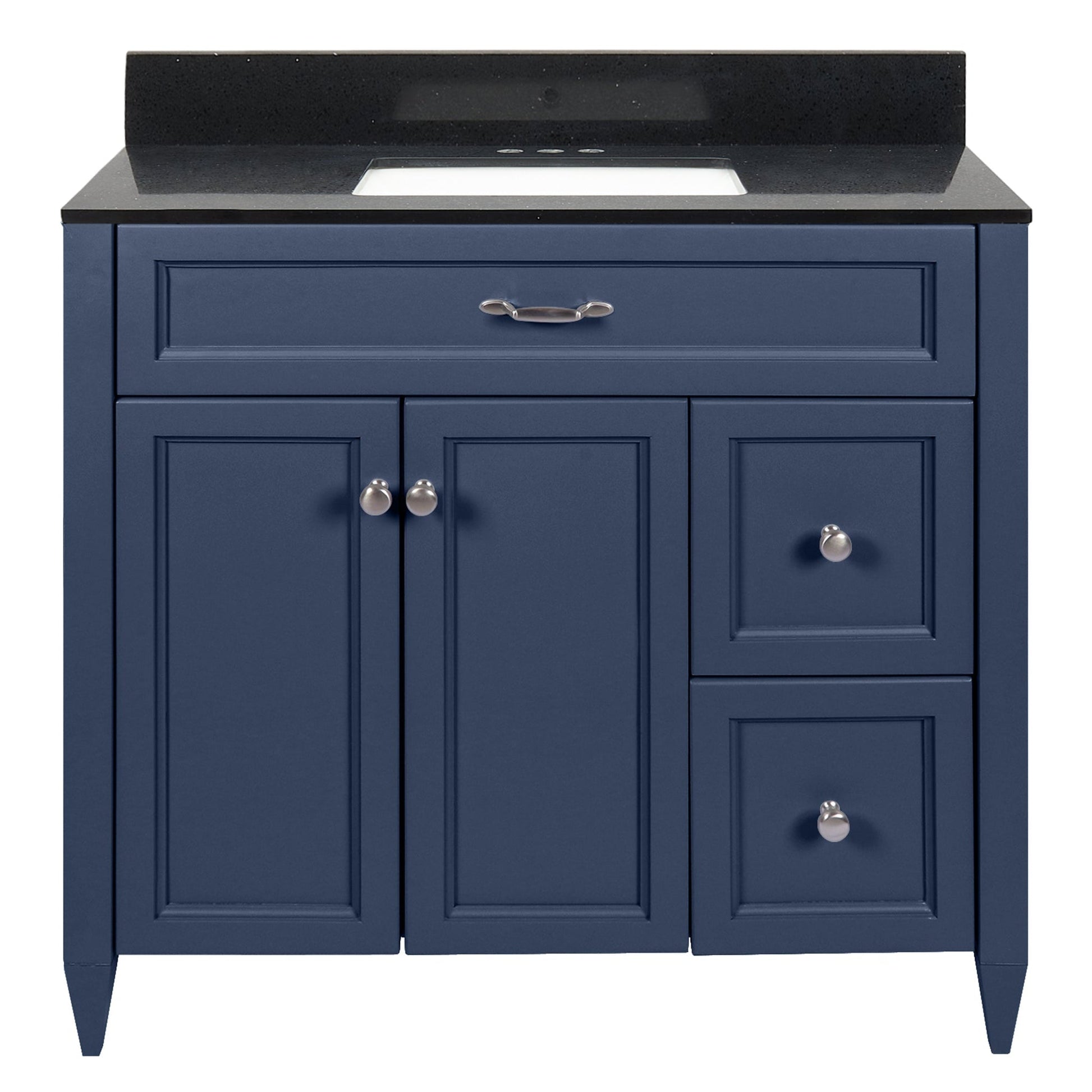 Ella’s Bubbles Vail 37" Navy Blue Bathroom Vanity With Galaxy Black Quartz Stone Top With Backsplash and Sink