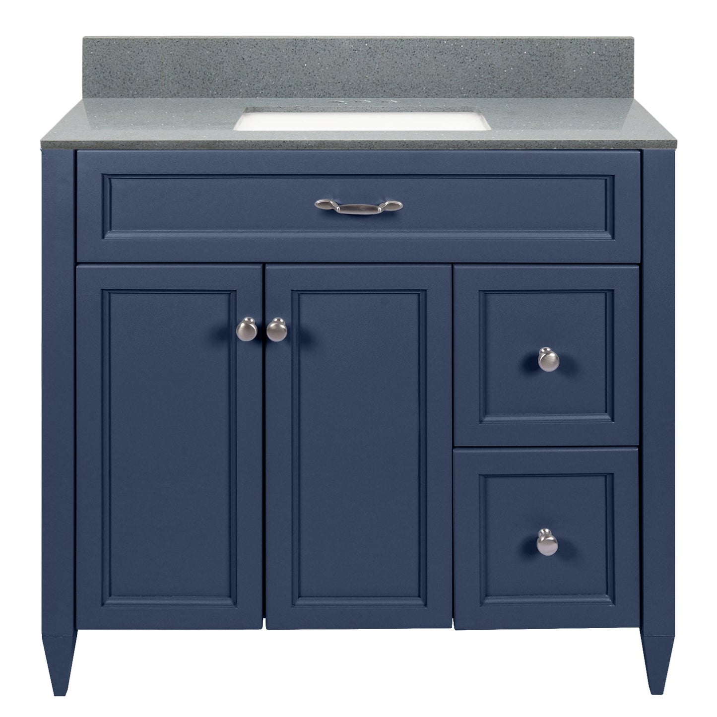 Ella’s Bubbles Vail 37" Navy Blue Bathroom Vanity With Galaxy Gray Quartz Stone Top With Backsplash and Sink