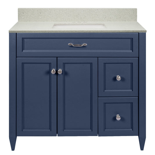 Ella’s Bubbles Vail 37" Navy Blue Bathroom Vanity With Galaxy White Quartz Stone Top With Backsplash and Sink