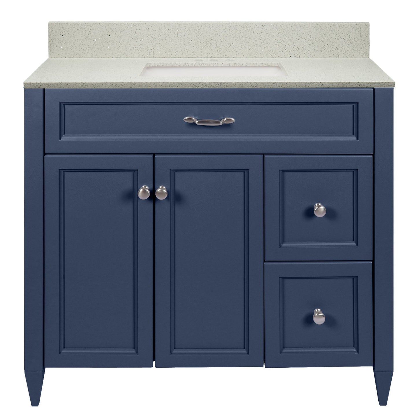 Ella’s Bubbles Vail 37" Navy Blue Bathroom Vanity With Galaxy White Quartz Stone Top With Backsplash and Sink