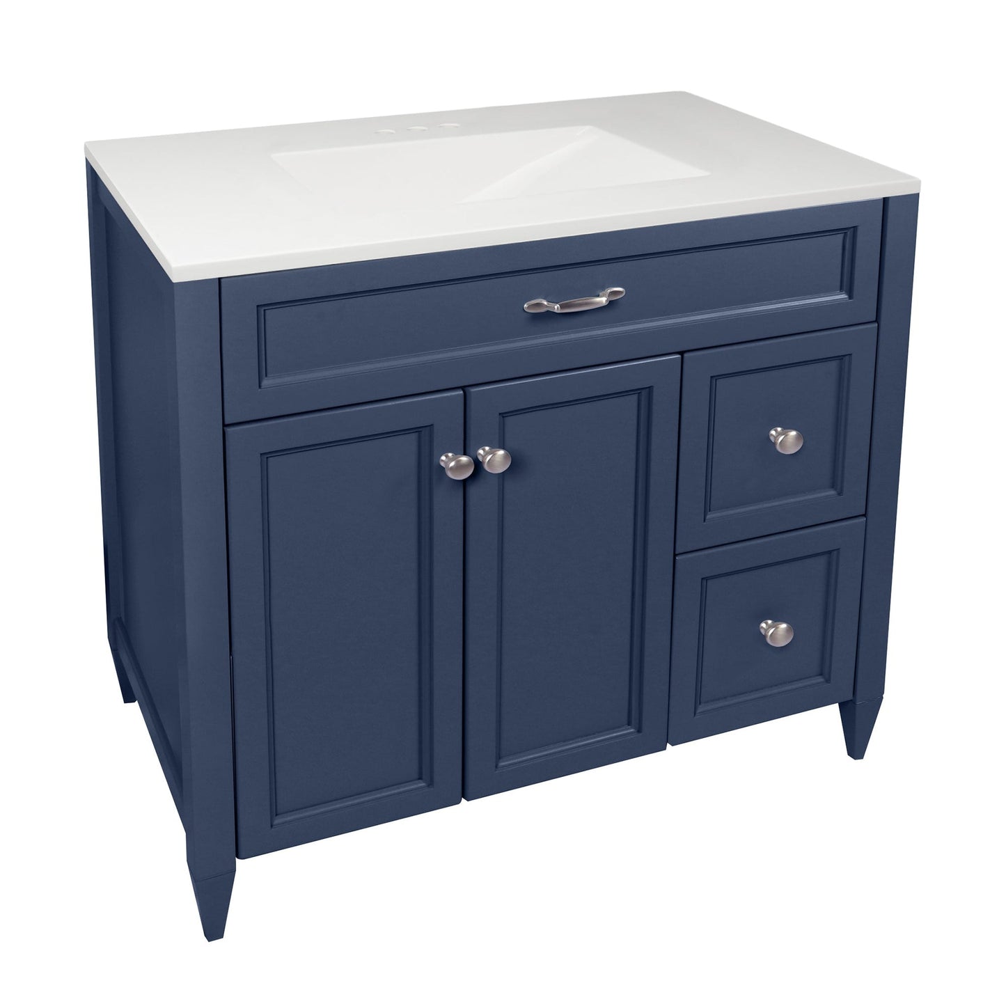 Ella’s Bubbles Vail 37" Navy Blue Bathroom Vanity With White Cultured Marble Top and Sink