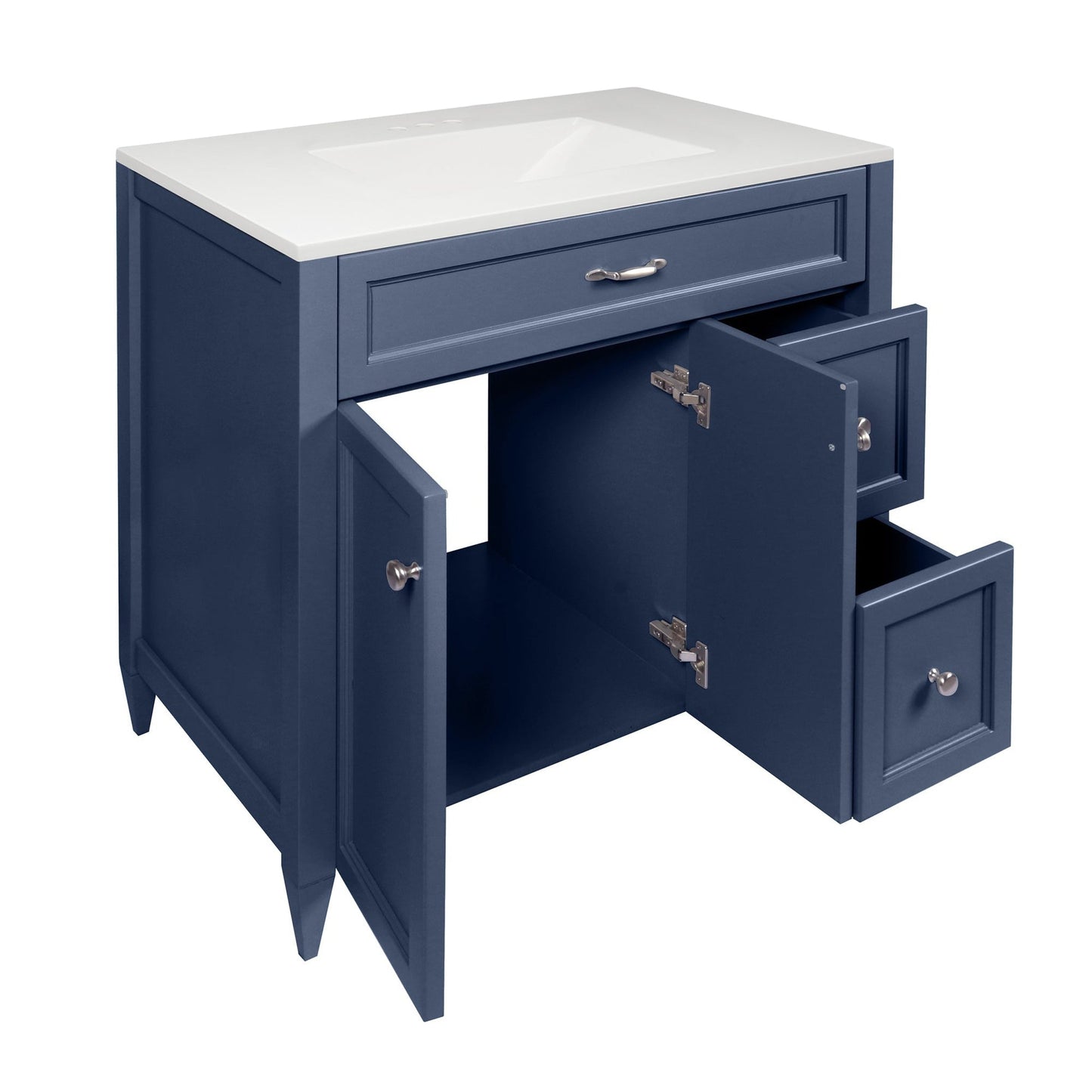 Ella’s Bubbles Vail 37" Navy Blue Bathroom Vanity With White Cultured Marble Top and Sink