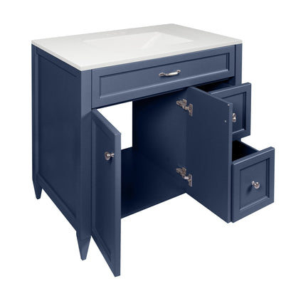 Ella’s Bubbles Vail 37" Navy Blue Bathroom Vanity With White Cultured Marble Top and Sink