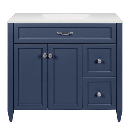 Ella’s Bubbles Vail 37" Navy Blue Bathroom Vanity With White Cultured Marble Top and Sink