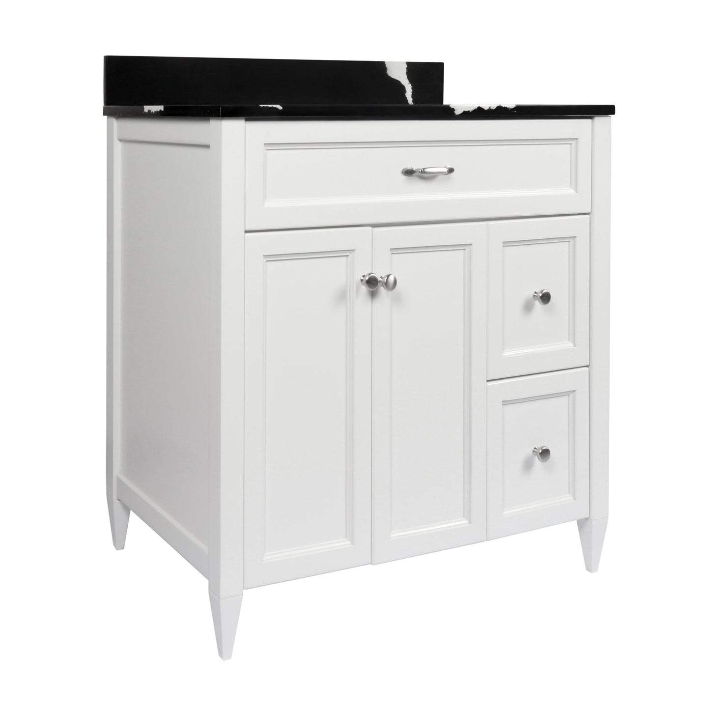 Ella’s Bubbles Vail 37" White Bathroom Vanity With Calacatta Black Quartz Stone Top With Backsplash and Sink