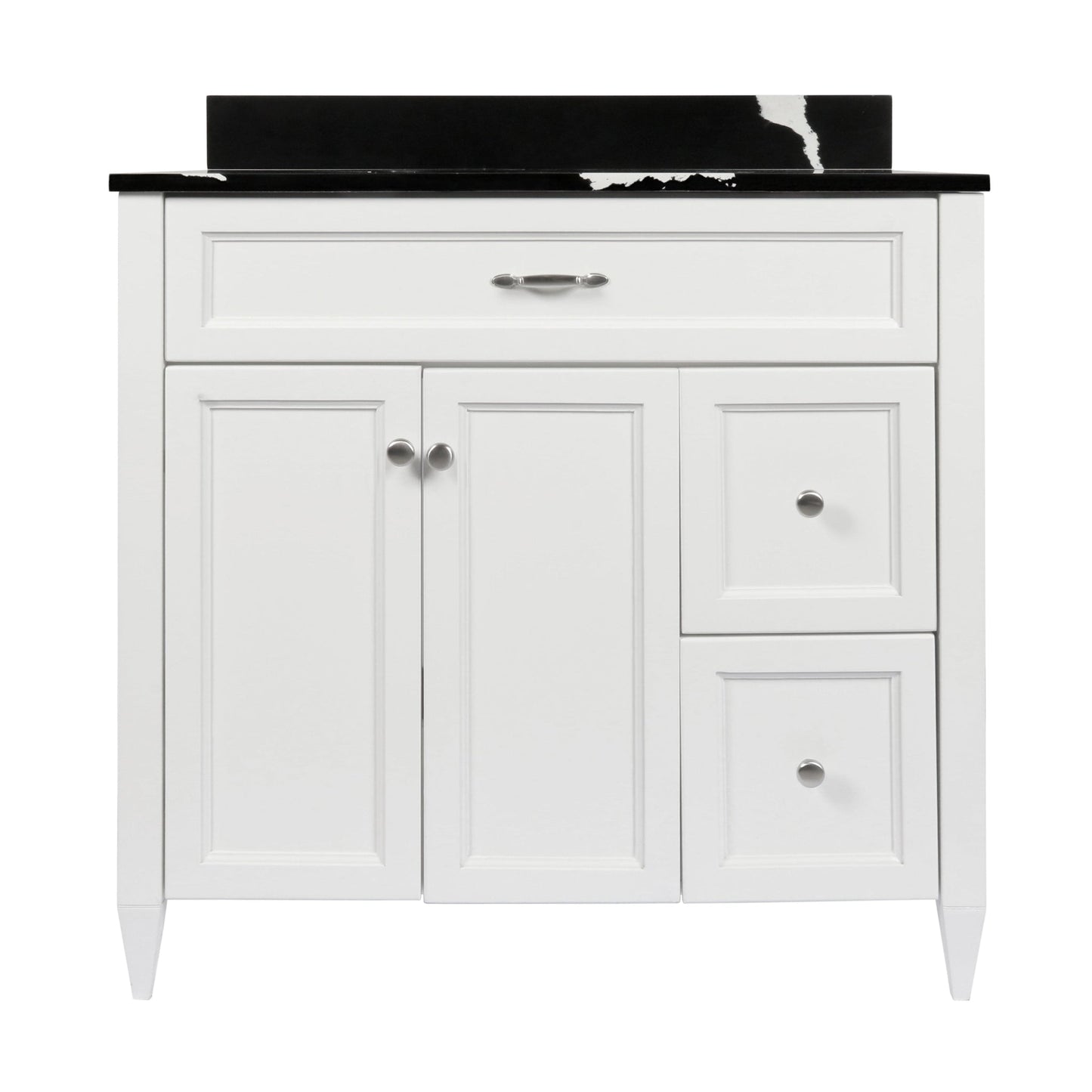 Ella’s Bubbles Vail 37" White Bathroom Vanity With Calacatta Black Quartz Stone Top With Backsplash and Sink