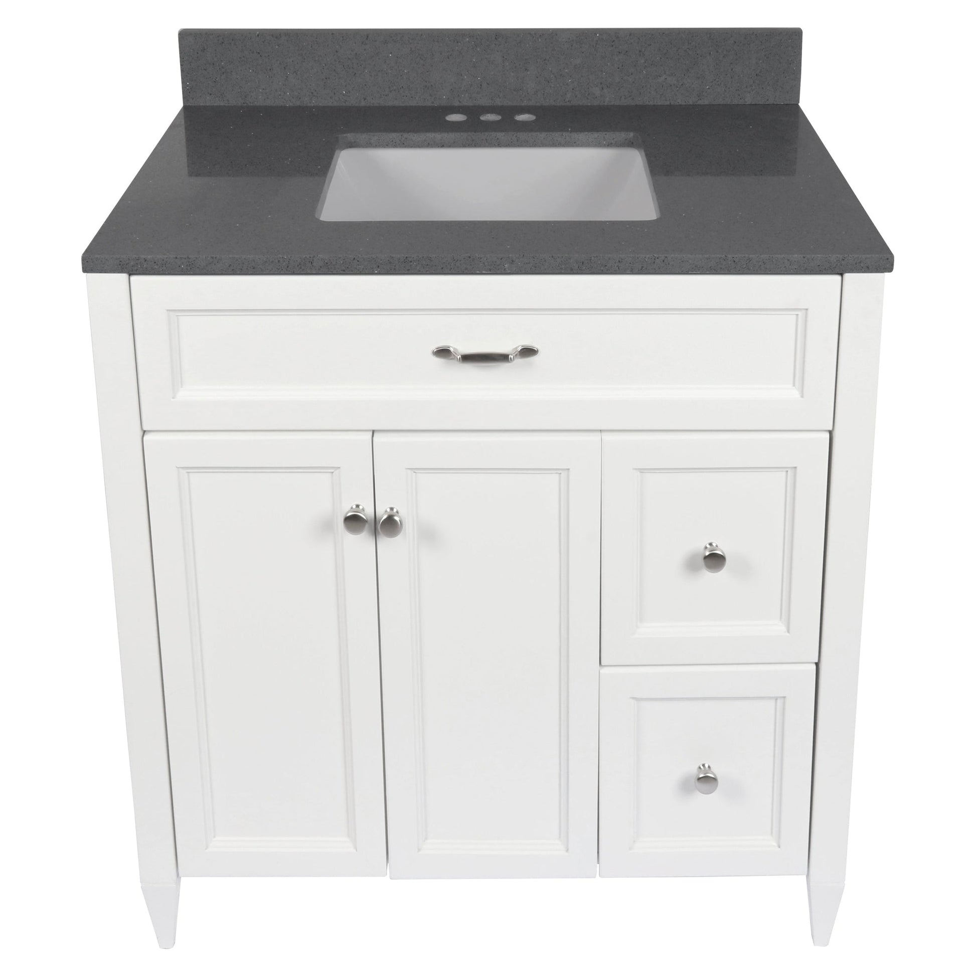 Ella’s Bubbles Vail 37" White Bathroom Vanity With Galaxy Gray Quartz Stone Top With Backsplash and Sink