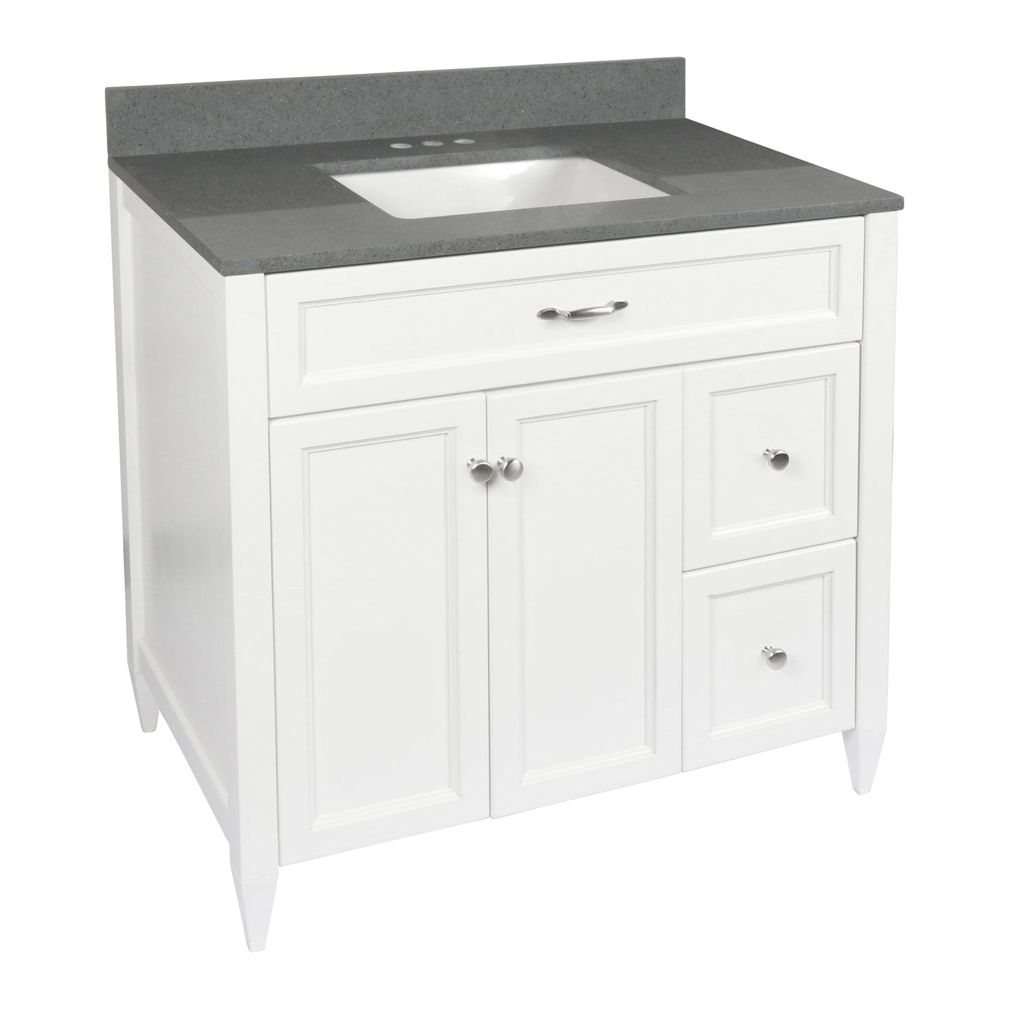 Ella’s Bubbles Vail 37" White Bathroom Vanity With Galaxy Gray Quartz Stone Top With Backsplash and Sink