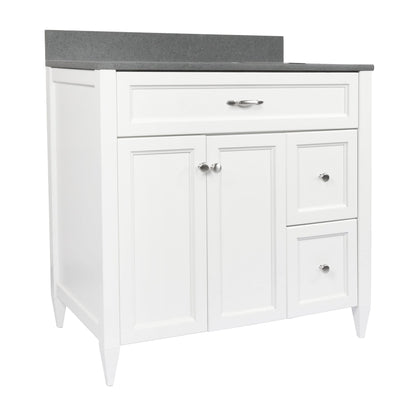 Ella’s Bubbles Vail 37" White Bathroom Vanity With Galaxy Gray Quartz Stone Top With Backsplash and Sink