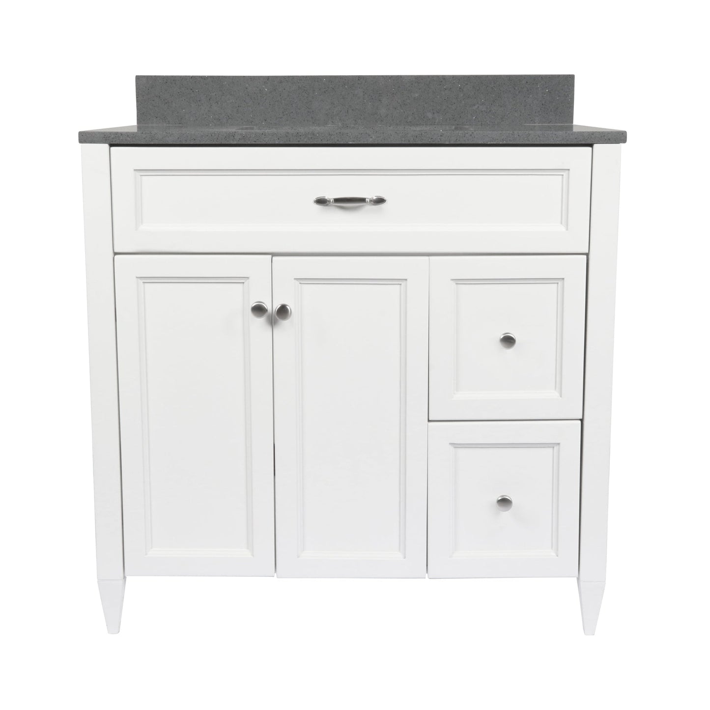 Ella’s Bubbles Vail 37" White Bathroom Vanity With Galaxy Gray Quartz Stone Top With Backsplash and Sink