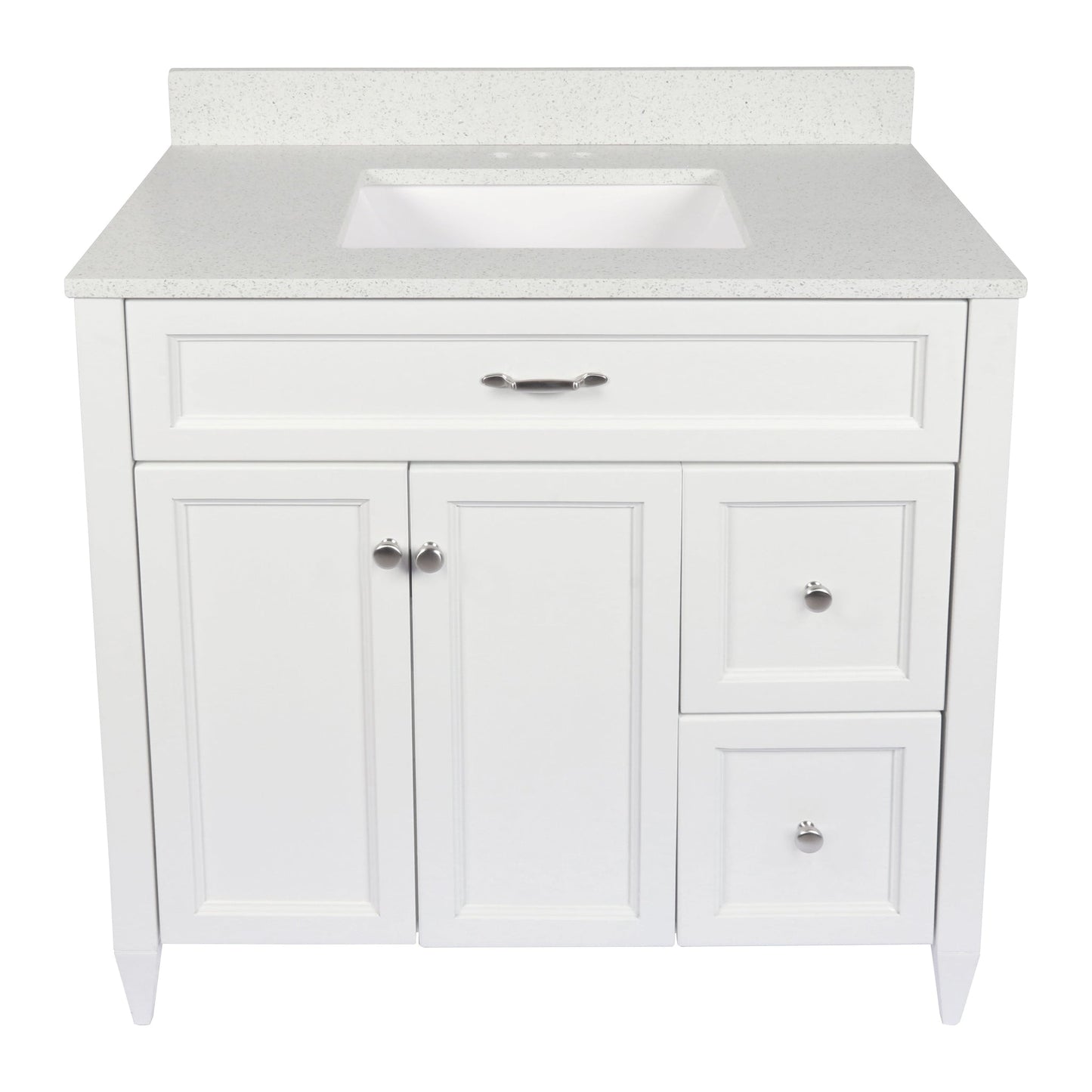 Ella’s Bubbles Vail 37" White Bathroom Vanity With Galaxy White Quartz Stone Top With Backsplash and Sink