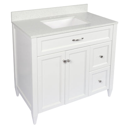 Ella’s Bubbles Vail 37" White Bathroom Vanity With Galaxy White Quartz Stone Top With Backsplash and Sink