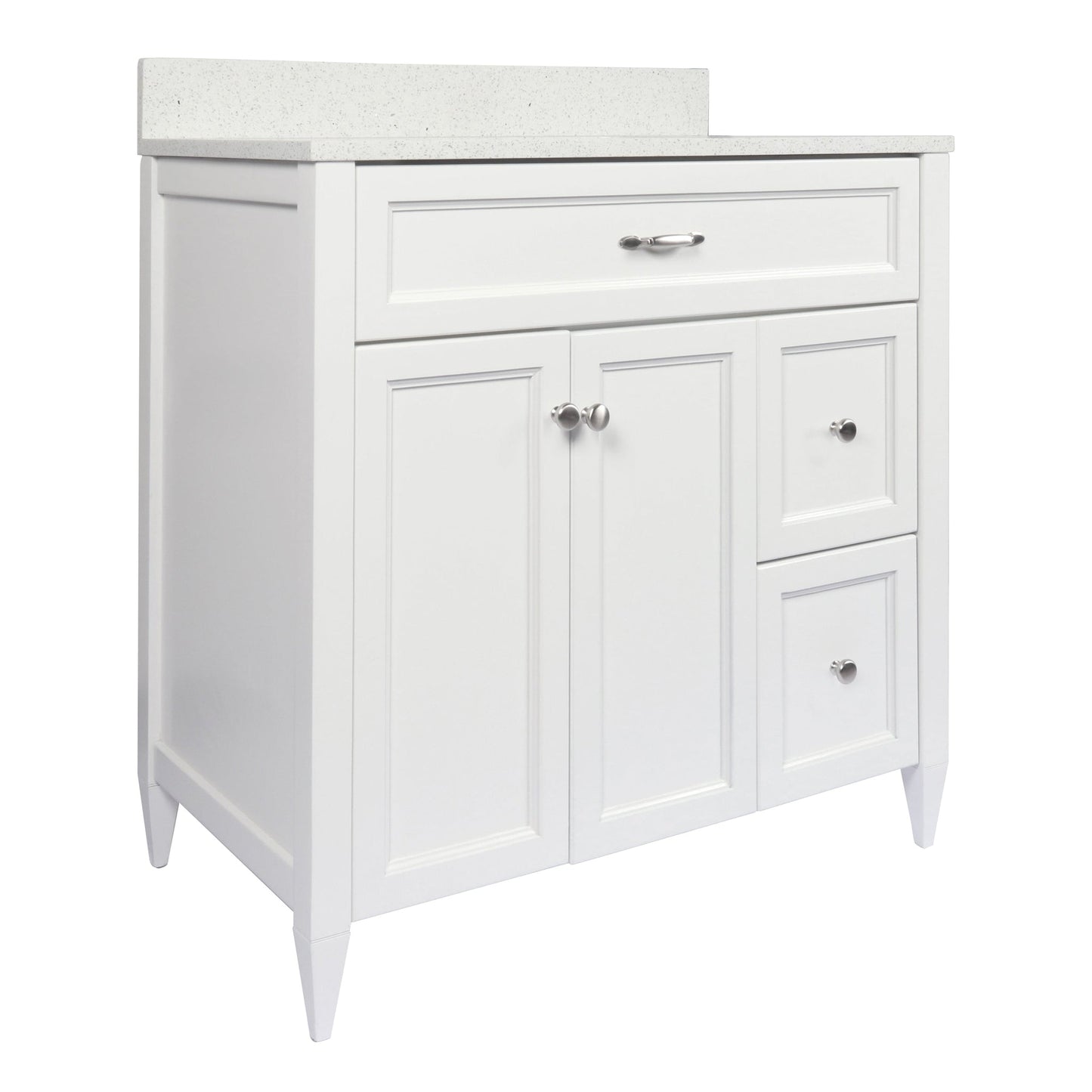 Ella’s Bubbles Vail 37" White Bathroom Vanity With Galaxy White Quartz Stone Top With Backsplash and Sink