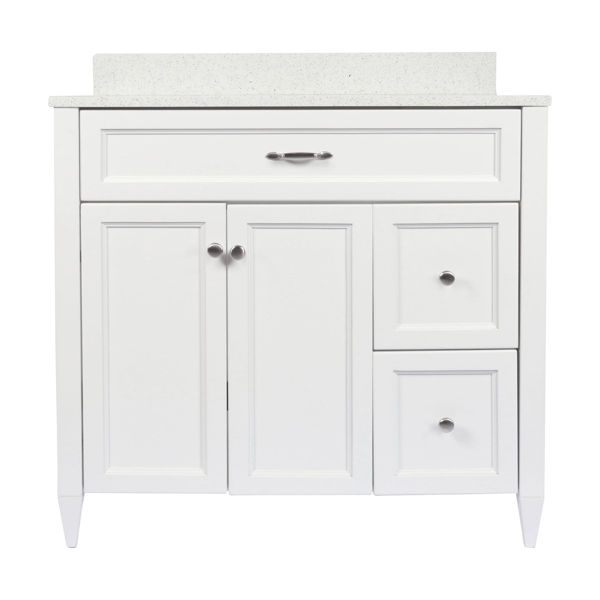 Ella’s Bubbles Vail 37" White Bathroom Vanity With Galaxy White Quartz Stone Top With Backsplash and Sink