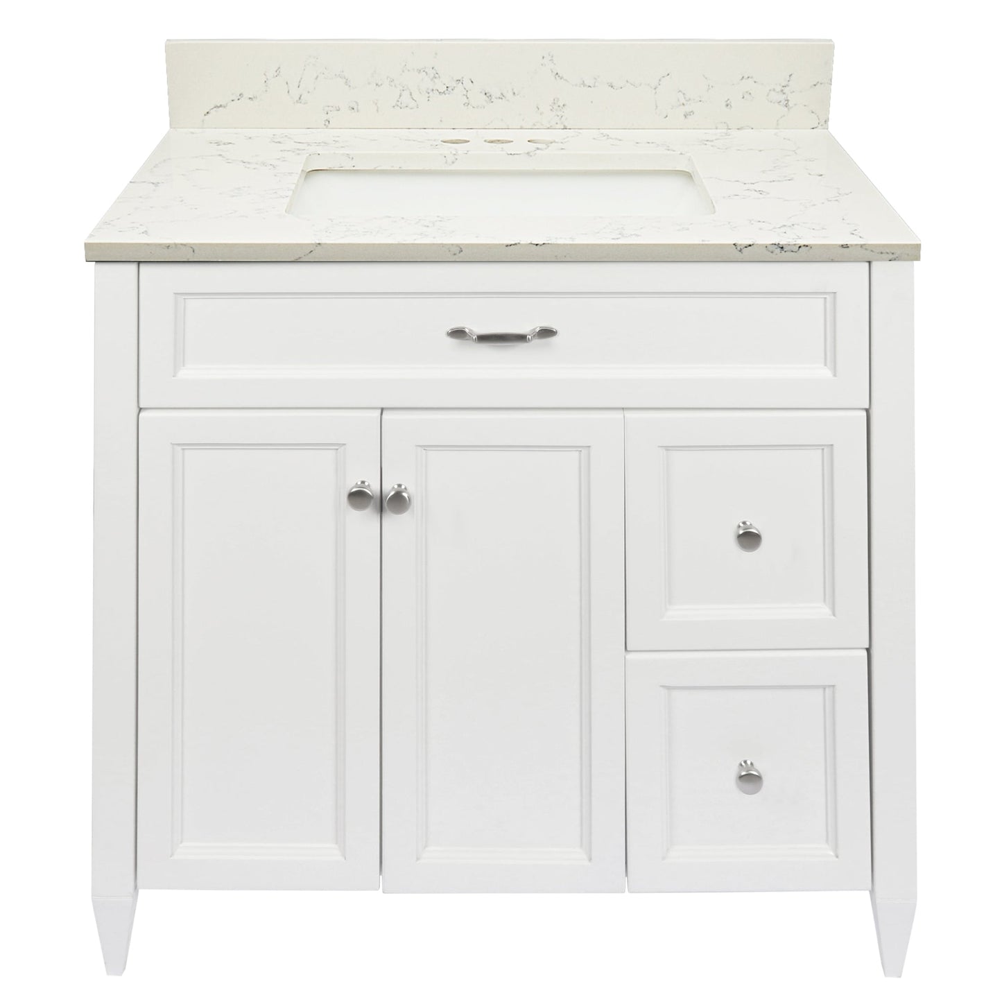 Ella’s Bubbles Vail 37" White Bathroom Vanity With Lyra White Quartz Stone Top With Backsplash and Sink