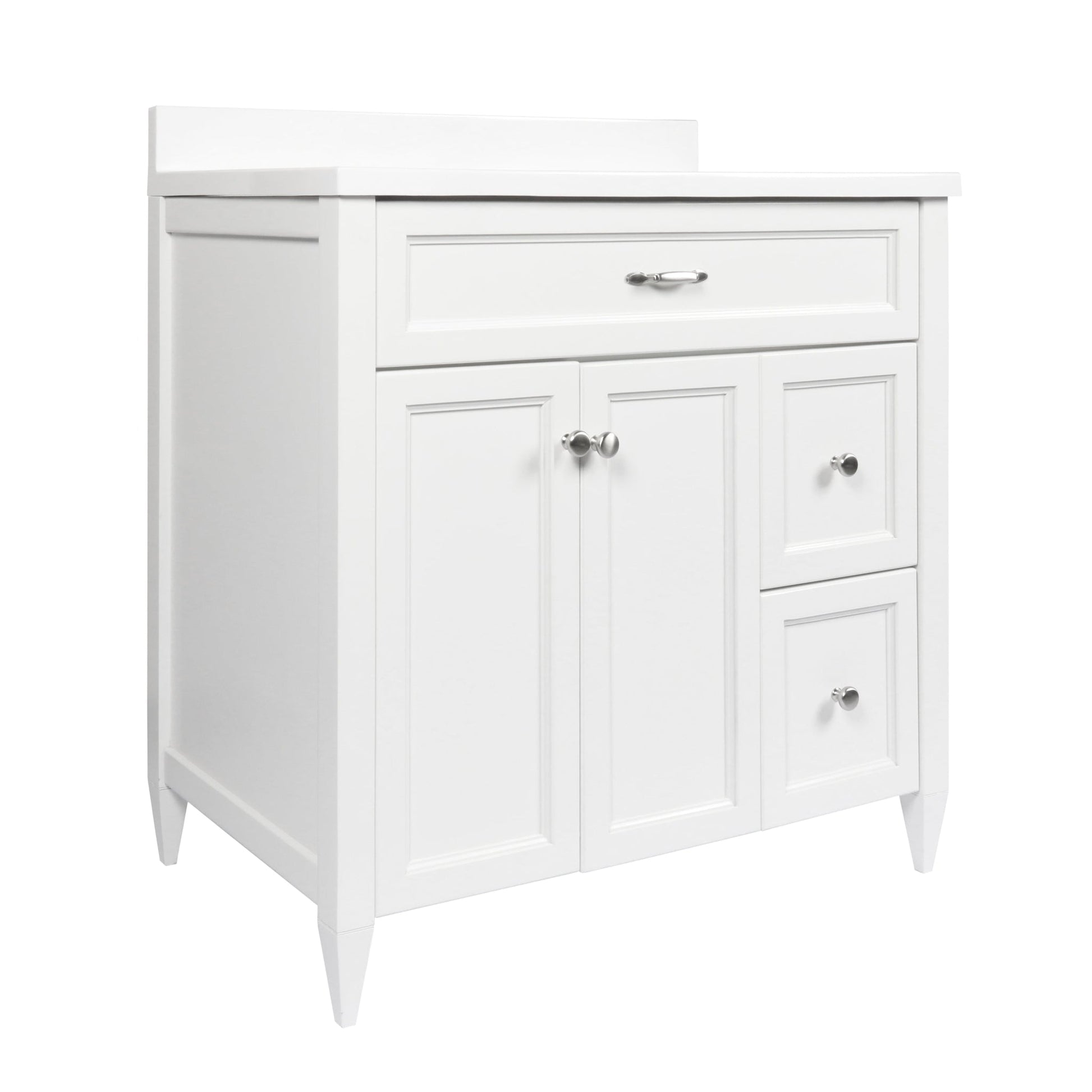 Ella’s Bubbles Vail 37" White Bathroom Vanity With White Cultured Marble Top With White Backsplash and Sink