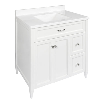 Ella’s Bubbles Vail 37" White Bathroom Vanity With White Cultured Marble Top With White Backsplash and Sink