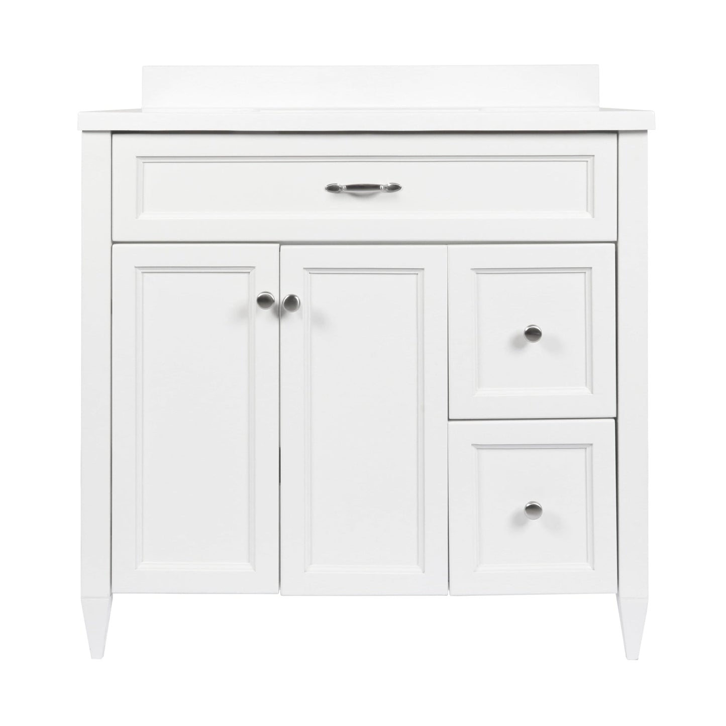 Ella’s Bubbles Vail 37" White Bathroom Vanity With White Cultured Marble Top With White Backsplash and Sink